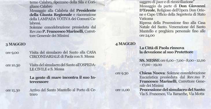 �Festeggiamenti in Onore di San Francesco di Paola - Programma Religioso�