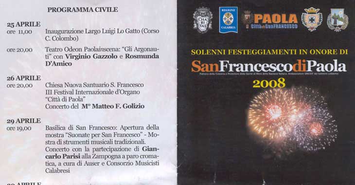 �Festeggiamenti in Onore di San Francesco di Paola - Programma Civile�