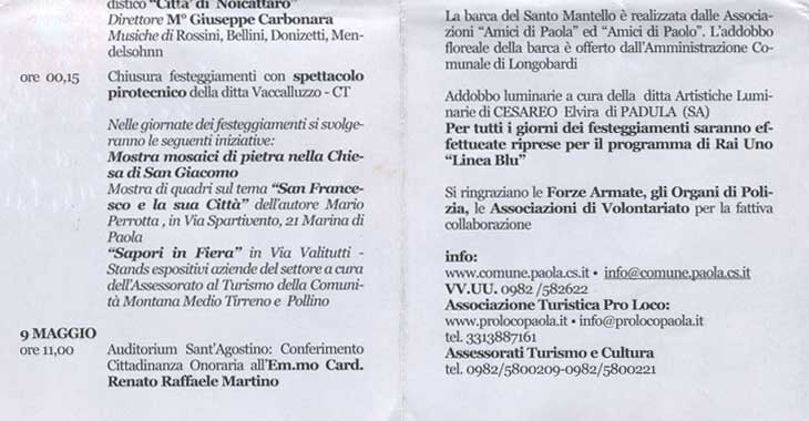 �Festeggiamenti in Onore di San Francesco di Paola - Programma Civile�