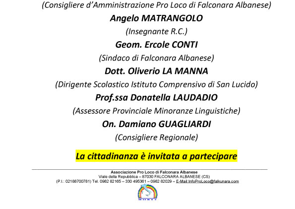 �Pro Loco di Falconara Albanese - Manifesto Incontro - Dibattito�