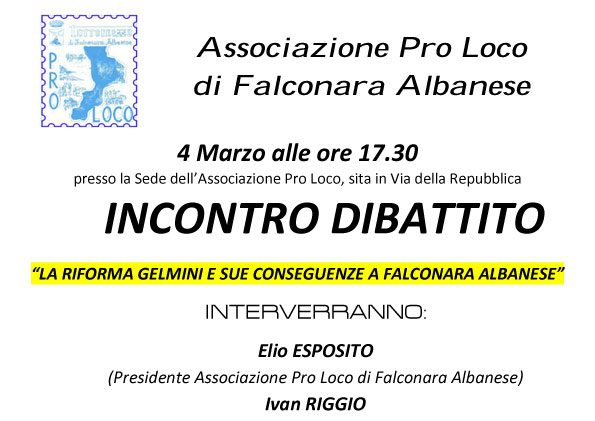 �Pro Loco di Falconara Albanese - Manifesto Incontro - Dibattito�